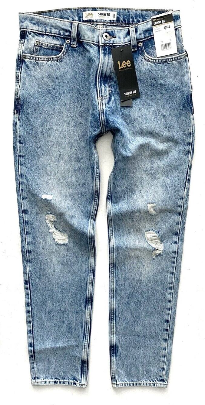 Lee Modern Series Jeans Nwt Skinny Fit Shipwreck Distressed Denim Stretch 34 34
